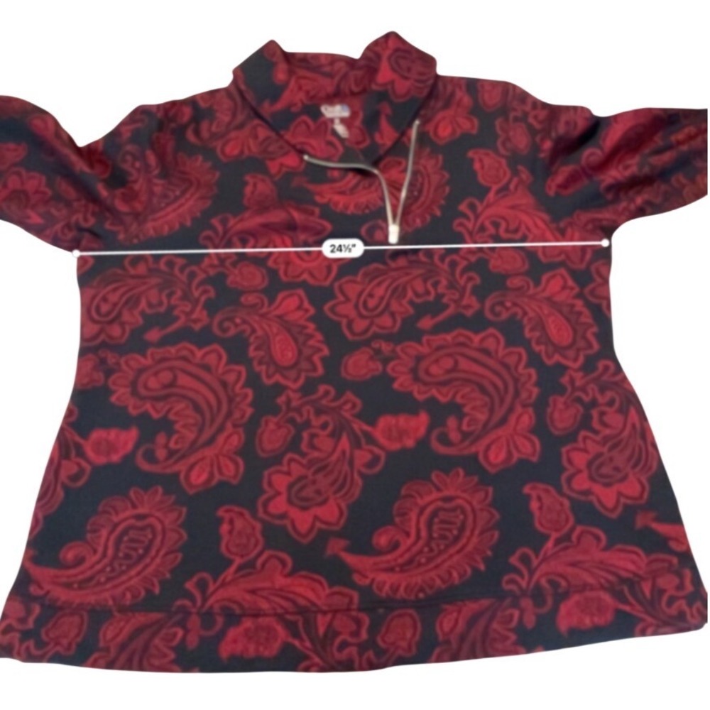 Croft & Barrow Sweatshirt Wms 1X Red Paisley Quarter Zip Pullover Classic Cozy - Picture 7 of 11